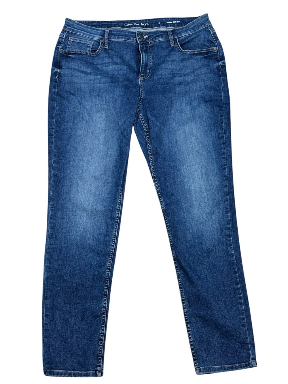 Calvin Klein Curvy Skinny 5 Pocket Button Zip Close Mid Rise Stretch Jeans 16